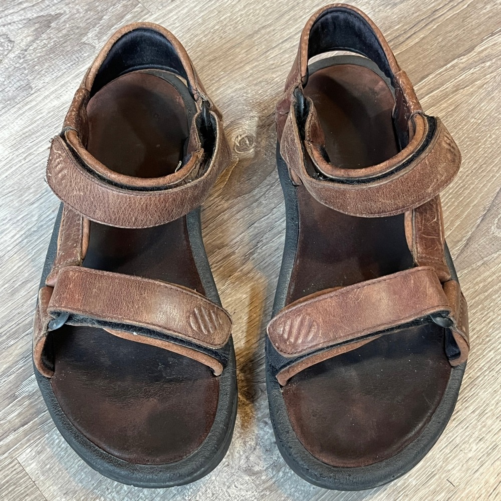 Teva 6523 Mens Brown Leather Sport Sandals Adjustable Straps Sz 10 Hiking Rugged